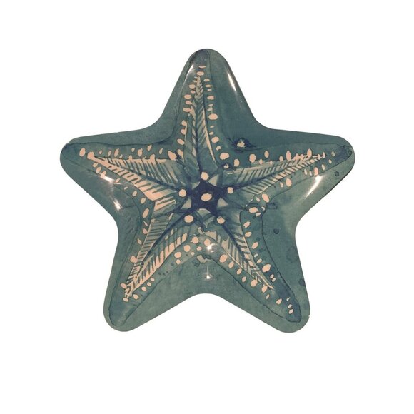 Three Star Fish Plate Dish Blue White Swirl Design Indoor Outdoor Collection - Picture 2 of 4
